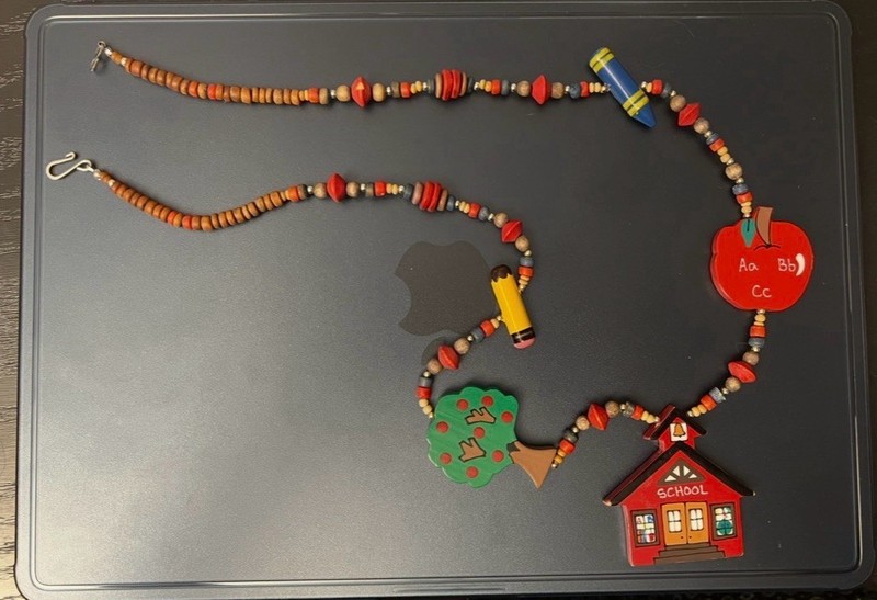 Teacher Themed Wooden Necklace  - Apple, Tree, Schoolhouse, Crayon, Pencil