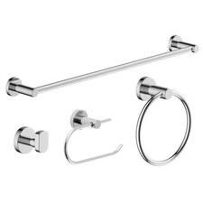Dia 4-Piece Bath Hardware Set with Toilet Paper Holder, Robe Hook, Towel Ring, 1