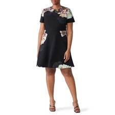 Black Halo Women's 10 Kaitlyn Mini Dress Black Floral Fit & Flare Short Sleeve