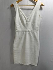 Guess White Bandage Stretch Fitted Sleeveless Sexy Bodycon V Neck Dress Sz 4