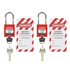 2 Pack Lockout Tagout Locks with 2 Pack Loto Tags Kit Red, Keyed Alike, 2 Keys P
