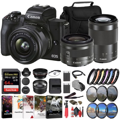 Canon EOS M50 Mark II Mirrorless Camera W/ 15-45mm Lens + 64GB Card + More