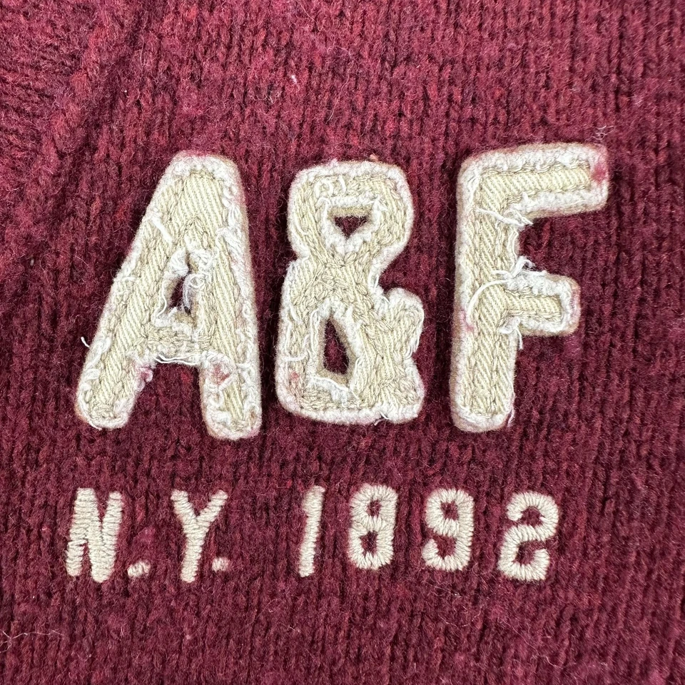 Suéter Abercrombie & Fitch Para Hombres Grande Rojo Mezcla de Lana Cárdigan Universitario A&F Foto 3 de 4