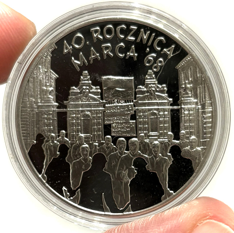 2008 Silver Poland 10 Zlotys 1968 March Proof Coin Mint Capsule