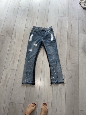 Gallery Department Flare Jeans Medium Worn 1X Blue Splatter Style Retails $855