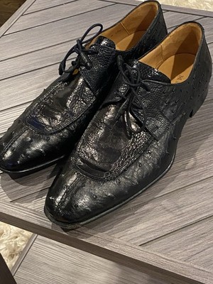 Mazlan Genuine Ostrich Men s Shoes Size 9M Amadeus Platinum Spain Oxford  