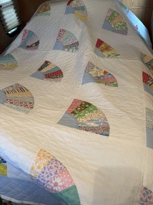 vintage grandmother fan quilt, 72x90,