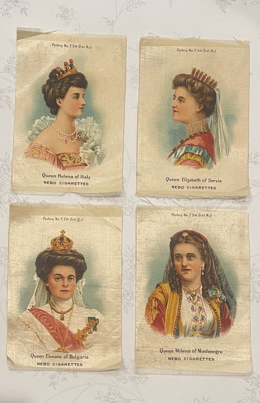 Vintage Set Of 4 LARGE  3 1/2” X 5” Colorized Cigarette Silks Of QUEENS R.A.R.E.