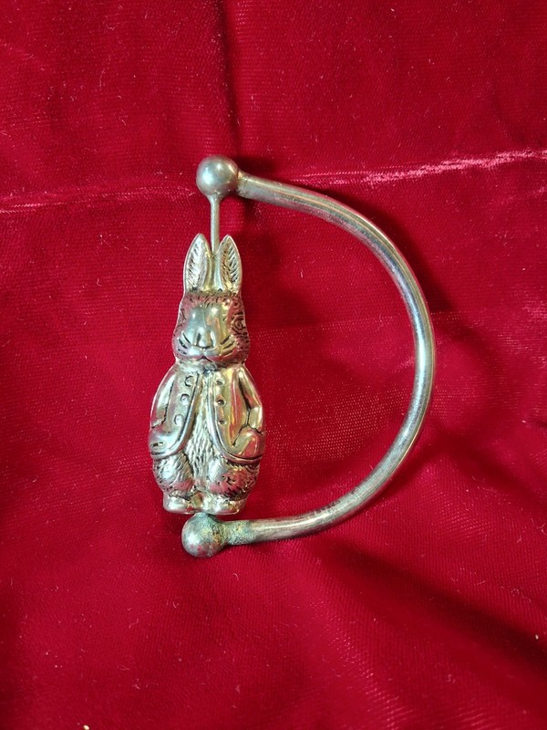 Vintage Peter Rabbit Baby Rattle Silver plate with Teething Handle 3.5”