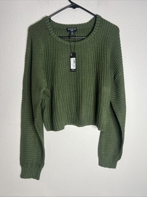 PrettyLittleThing Women s Knit Sweater XXL Cropped Ribbed Green Pullover NWT
