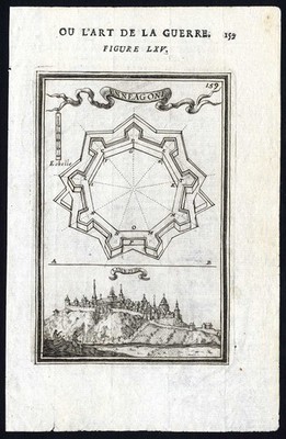 Antiker Druck-TELLER 65-MILITÄRTECHNIK-LIMBURG-FESTUNG-BELGIEN-Mallet-1684
