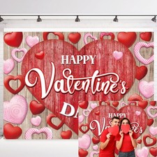 Happy Valentine's Day Photography Backdrop Rustic Wood Red Love Heart 7x5FT