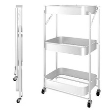 Image of 3 Tier Metal Folding Trolley Cart Storage Rolling Shelf Beauty  Boxing Day Deal