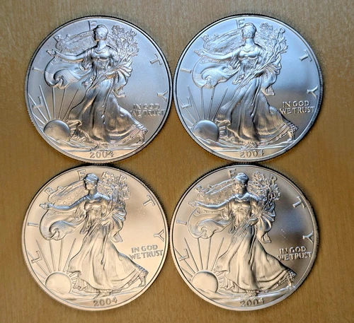 Lot of 4 2004 Walking Liberty/American Eagle Silver Dollar 1 OZ. 999 Fine Silver