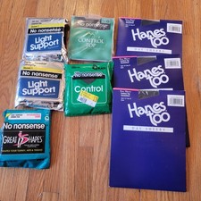 Lot Of 8 New In Package Vintage 90s Queen Sized Panyhose Stockings Tan Black