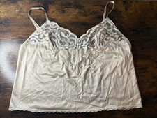 VTG 90  s Cabernet Women  s Beige Antron III Nylon Laced USA Made Camisole Size 42
