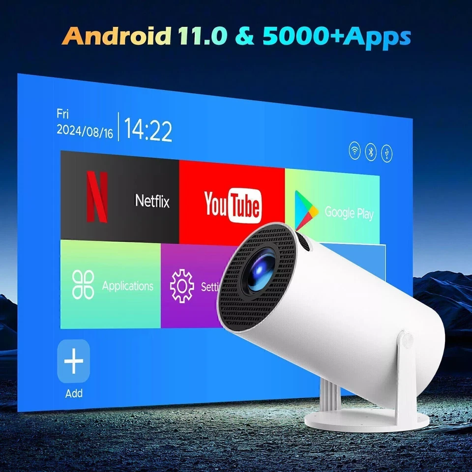 Portable 4K Android Smart Projector 5G WiFi Bluetooth  Mini Home Video Theater - Image 2 of 4
