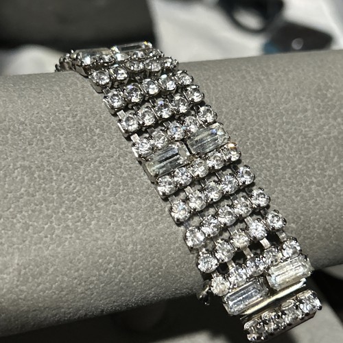 Pulsera de colección ancha de cristal baguette redonda con clip de estrás cadena de seguridad para boda - Imagen 1 de 17