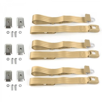 Nash Rambler 1950 - 1954 Std. 2pt Tan Lap Bench Belt Kit w/Brackets-3 Blts