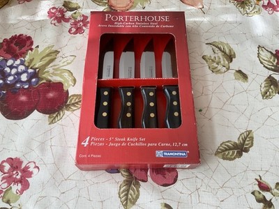 TRAMONTINA Jumbo Porterhouse Steak Knife Set of 4 Stainless Brazil 5'' Serrated