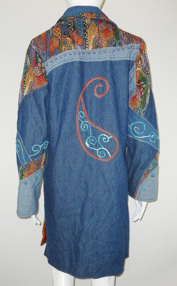 Chaqueta vaquera larga para mujer Parsley Sage plumero tapiz bordado talla M Foto 3 de 4