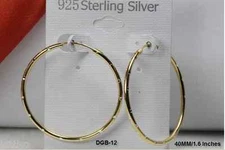 LIGHT WEIGHT BRAND NEW 10K GOLD PLATED STERLING SILVER HOOP EARRINGS-4.6G-40MM!