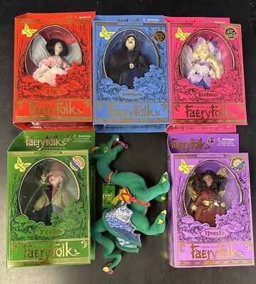Legends of the Faery Folk 7'' Doll Lot of 6 Faeryfolk Fairy Complete Set & Dragon