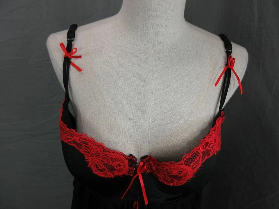 RAMPAGE TALLA 1X MUJER NEGRO/ROJO SEXY MALLA BEBÉ MUÑECA ROPA DE DORMIR LENCERÍA 1M Foto 2 de 4