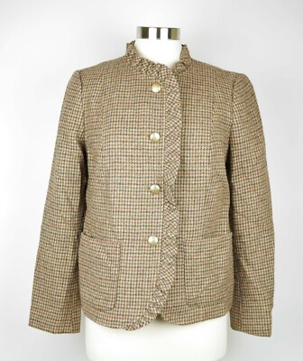 TALBOTS Women's Green brown red plaid wool blazer suit jacket long  sleeves