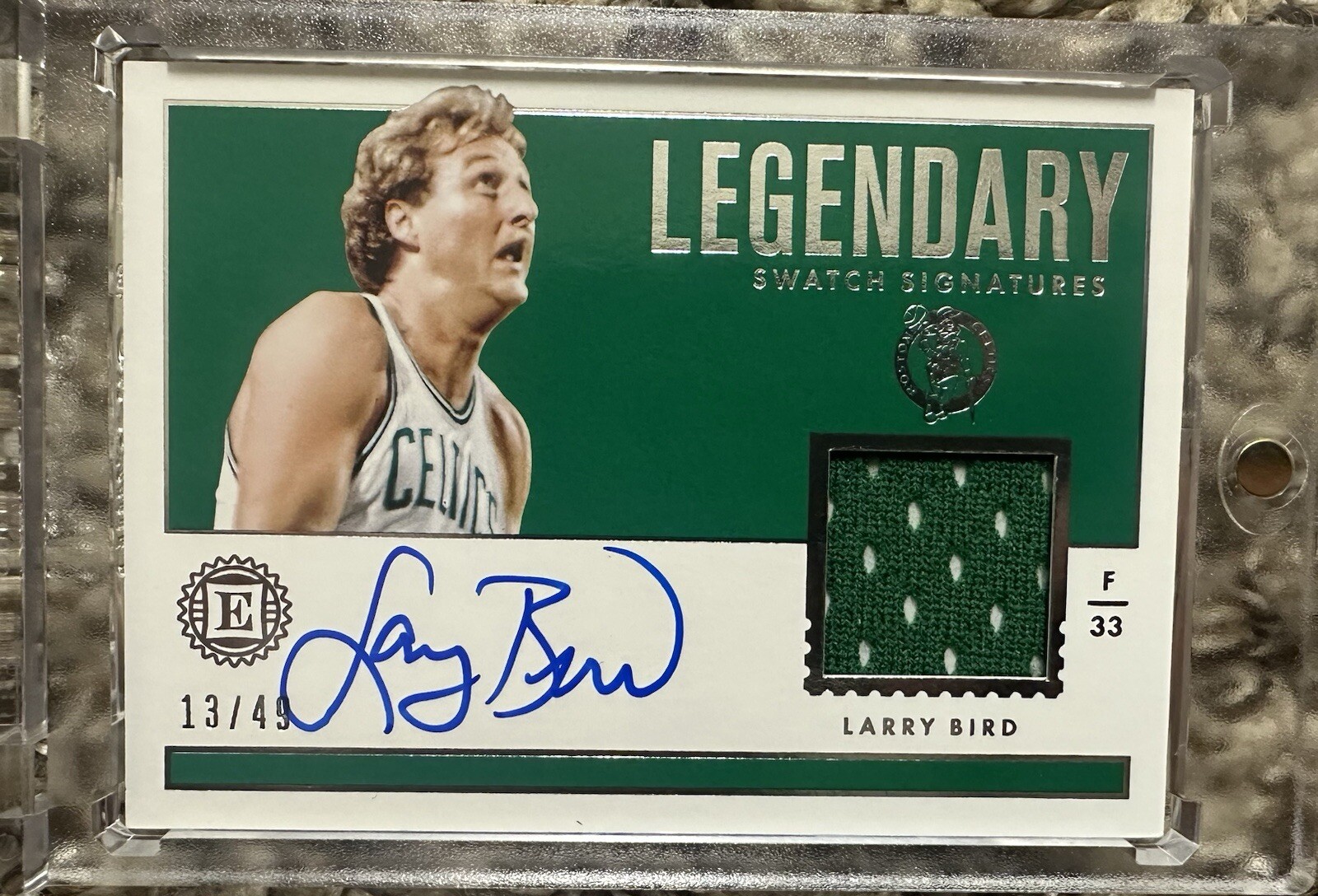 2017-18 Encased Basketball Larry Bird Game Used Jersey Relic Auto #13/49 Celtics