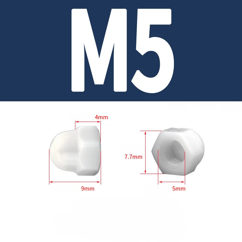 20* Nylon Hutmutter M3 M4 M5 M6 M7 hohe Form Nylon-Kunststoff Hutmuttern Muttern - Bild 4 von 4
