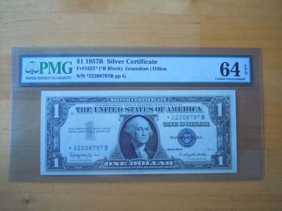1957B (3) $1 Consecutive Blue Seal Silver Certificates Graded PMG 64 Choice Unc. - Image 2 of 4