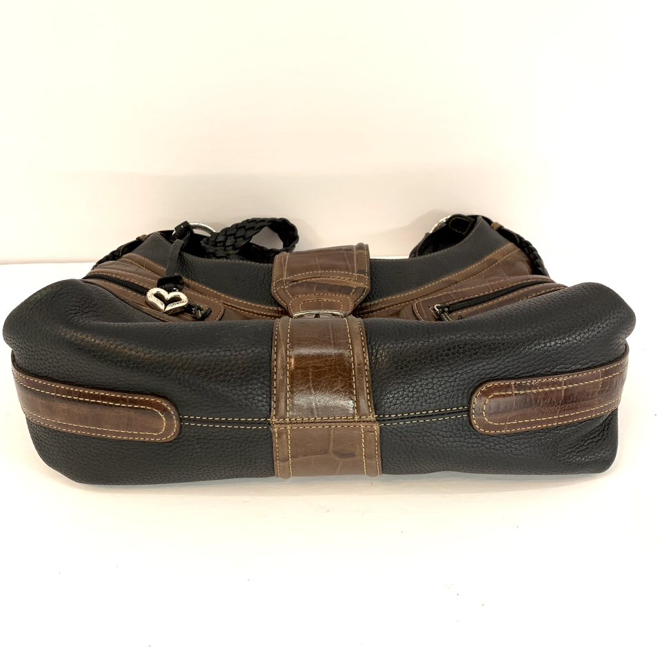 Vintage Brighton Brown Croc Embossed & Black Leather Large Shoulder Bag