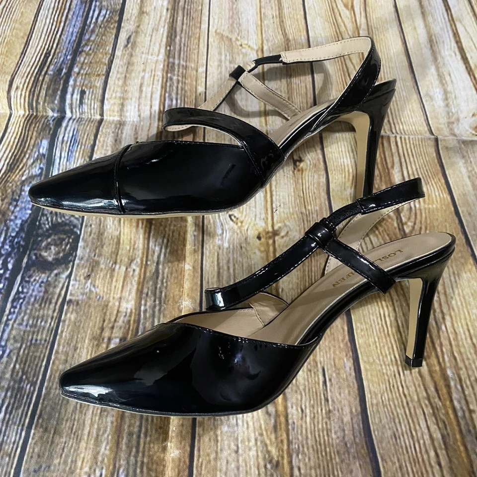 "Tacones de aguja Loslandifen para mujer talla Euro 37 charol negro 3 1/2""" Foto 4 de 4