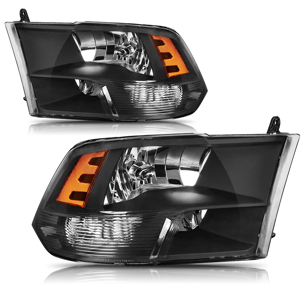 Fits Dodge 2009-18 Ram / 1500 Ram 2500 3500 Headlights Black Lamps Replacement M