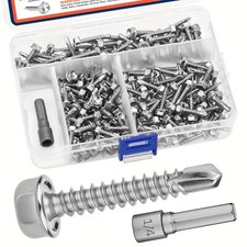 200PCS 8 Hex Head Self-Drilling Sheet Metal Screws Kit 410 Stainless Steel