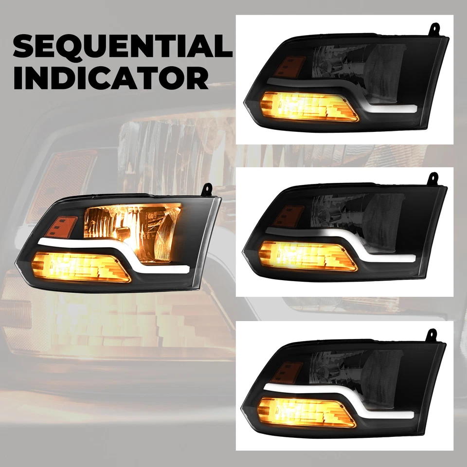 Pair LED DRL Black Headlights For Dodge Ram 1500 2500 3500 Halogen 2009-2018 Foto 3 de 4