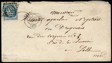 FRANCE: Nord / n°46Ad (bleu outremer) sur lettre de VALENCIENNES de 1871 (signé)