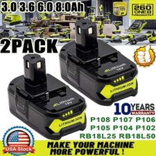 2Pack 3.0Ah Lithium Battery For Ryobi 18V ONE P107 P108 P105 P103 Tool Power