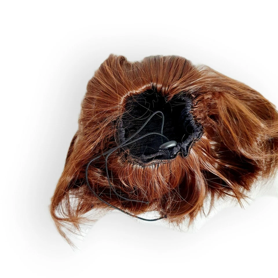 Handmade 9" Brown Synthetic Fiber Drawstring Clip Pony Hair Extension Piece - Image 3 of 4