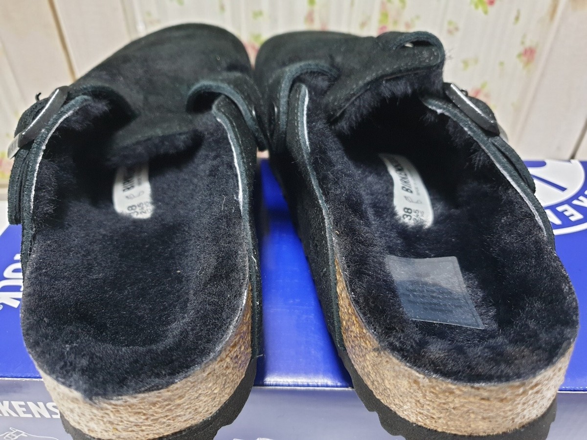 Birkenstock Women Boston Fur Shearling Black Clogs Regular