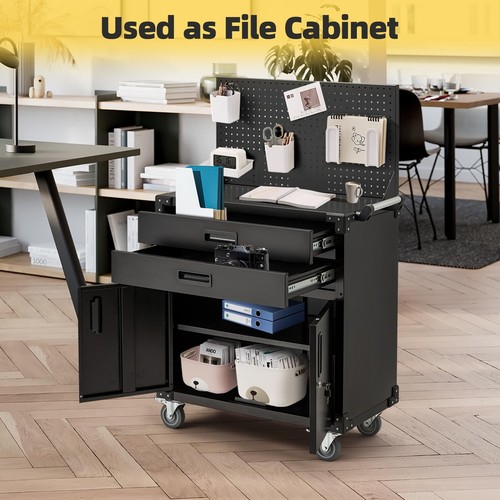Rolling Tool Chest Tool Organizer Box with Lockable Wheels Pegboard Tool Cart - Picture 9 of 9