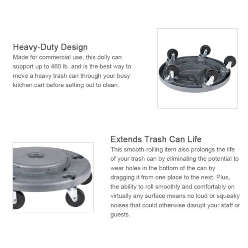 Trash Can Dolly Heavy-duty | 5 Caster | 460 Lb Capacity | 18" Gray - Picture 3 of 8