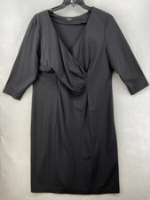 Talbots Woman Dress Sz 18W Black Knit Stretch Blouson Wrap V Neck Knee Length