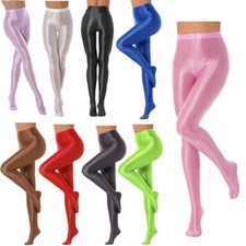 Womens Shiny Glossy Tights Pants Pantyhose Stockings Solid Color Yoga Long Pants
