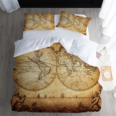 3d Retro World Map Duvet Cover Bedding Set Western Style Quilt