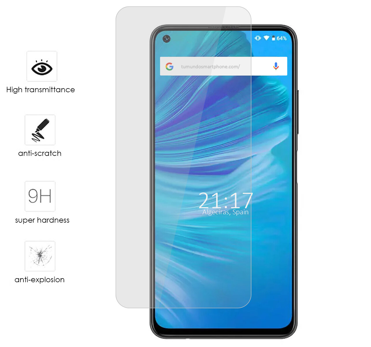 Pellicola proteggi schermo per UMIDIGI A7 Pro in vetro temperato ad alta trasparenza, ultra resistente (durezza massima), ultra sottile, anti- impronte, facile da applicare e protezione ottimale
