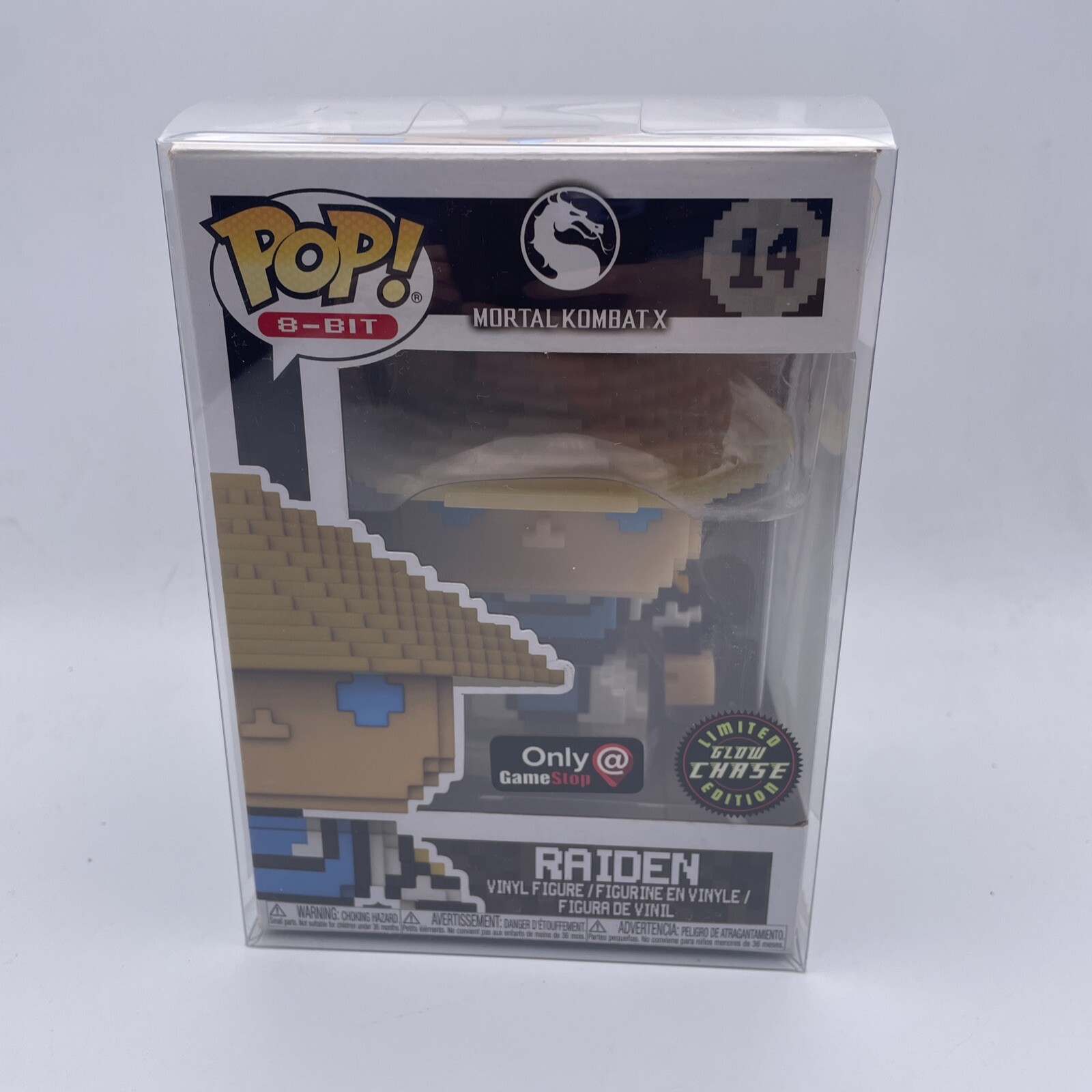 Funko Pop 8-Bit 14 Chase Gid Glow Dark Raiden Gamestop Mortal Chase +Protector