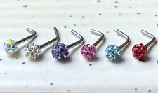 1pc Ferido Gem Ball L-Bend / Shape 20g Nose Ring Stud Screw 316L Surgical Steel