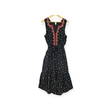 Gap Midi Maxi Dress Women's Medium Tribal Aztec Trim Embroidery Black Red Ruffle